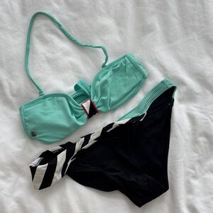 Volcom Mint Green and Black Two-Piece Bikini Set